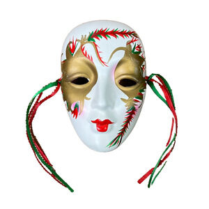 Vintage Ceramic Mask 90s Art Masquerade Wall Hanging Hand Painted Home Decors